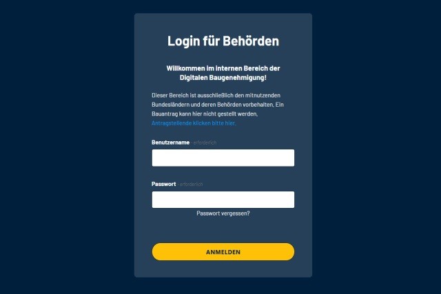 Bildschirmvorschau des Behörden-Logins